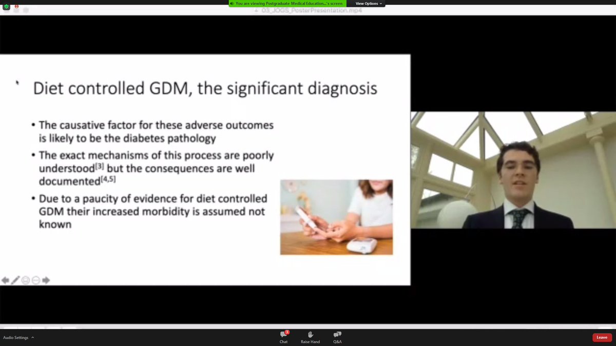 JOGSIreland's tweet photo. Daniel McKenna giving us an overview of his work on Gestational Diabetes - diet controlled at the Cork University Maternity Hospital #tops20JOGSposter #JOGS2020 https://t.co/HefDkvdtfR