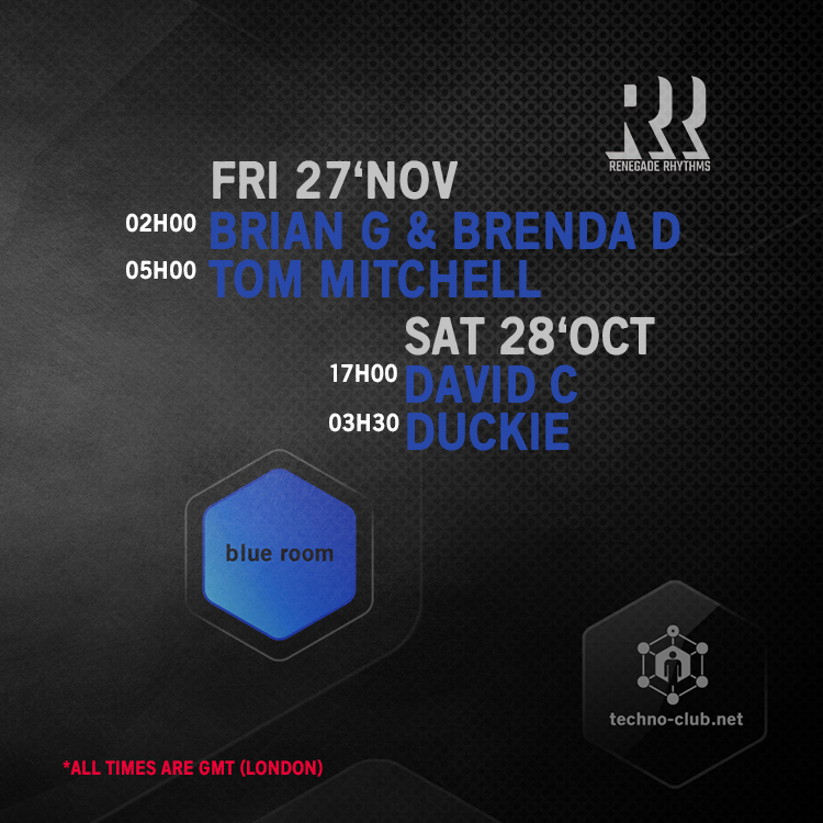 techno_club_net's tweet photo. This weekend in the Blue Room on https://t.co/mRNqZHTaKa @SFRecordings 's Brian G &amp; Brenda D  along w/ Tom Mitchell on Friday.  And @dwildmusicradio 's David C and Renegade's Duckie on Sat.  Come enjoy some fine acid &amp; house!  #house #globalhouse #acid #globalacid https://t.co/AMcLd8ltBT