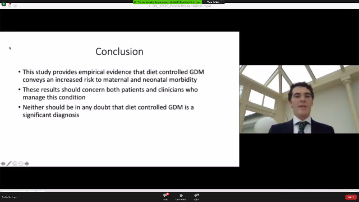 JOGSIreland's tweet photo. Daniel McKenna giving us an overview of his work on Gestational Diabetes - diet controlled at the Cork University Maternity Hospital #tops20JOGSposter #JOGS2020 https://t.co/HefDkvdtfR