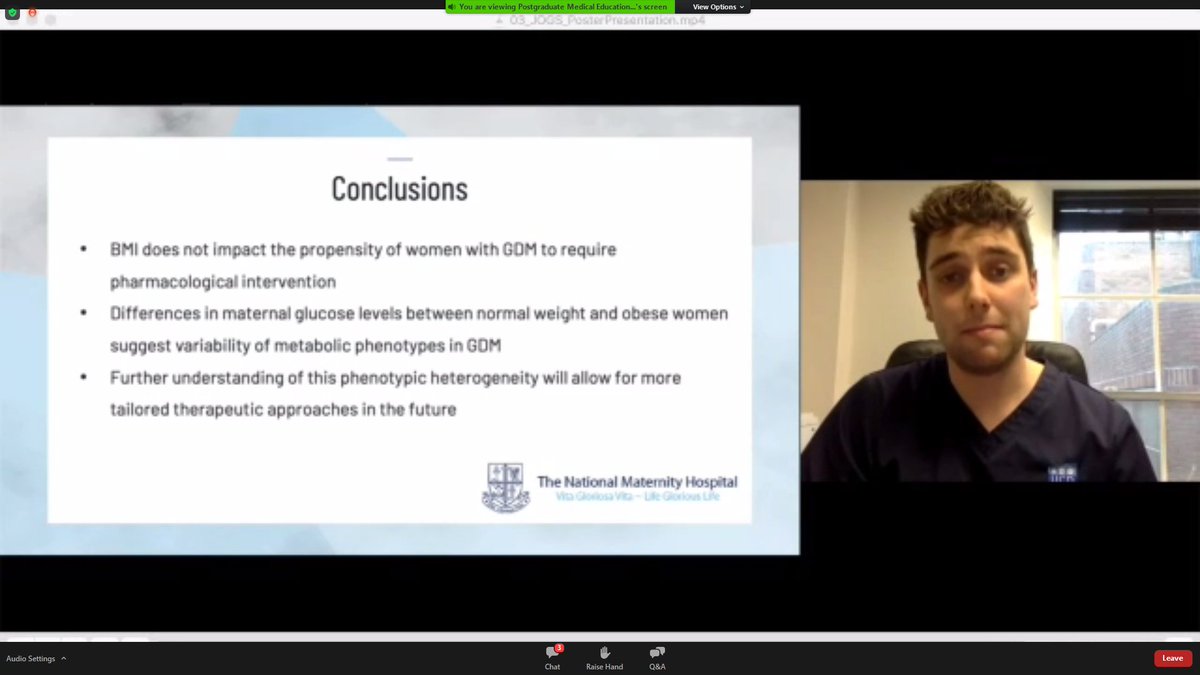 JOGSIreland's tweet photo. Aonghus McCarthy's overview of his work comparing the obstetric and neonatal outcomes in normal weight and obese pregnant women with gestational diabetes #tops20JOGSposter #JOGS2020 https://t.co/qDN4BalvNI