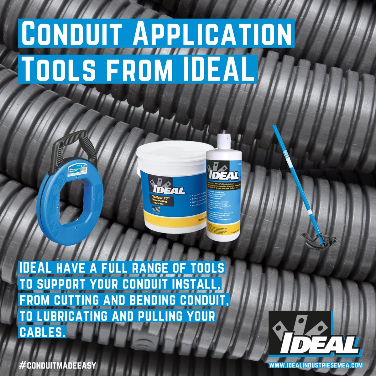 ideal_emea's tweet photo. We have a range of benders, pulling tools electrical lubes that are especially designed for conduit installations, helping to protect your cables and make the job easier.
PRODUCT LINK: https://t.co/3TjFqWJvVi
#IDEALemea #Electrician #Apprentice #Electricianslife https://t.co/gByUNSqaY5