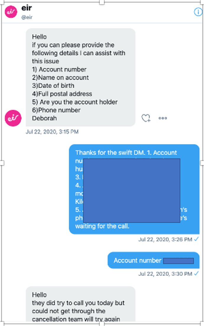 Roisin Ni H Heideain Dear Eircare Eir Carolan Lennon Attached Is A Snippet Of My Attempt To Cancel Our Home Internet Account The Cost Of Which Had Trebled With No Reference