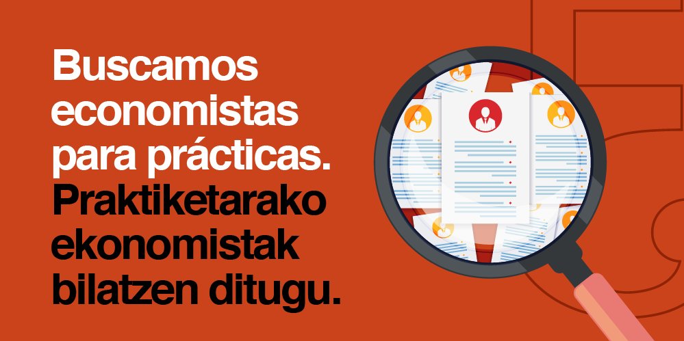 ekonomistak's tweet photo. ¿Te gustaría realizar unas #prácticas en empresa? 💡

En ekonomistak buscamos 3 jóvenes economistas o estudiantes a falta de presentar el TFG para realizar prácticas durante 6 meses.

Para más información 👇
https://t.co/XwHj97I2A3

#ekonomistak https://t.co/ndaL7z8N8z