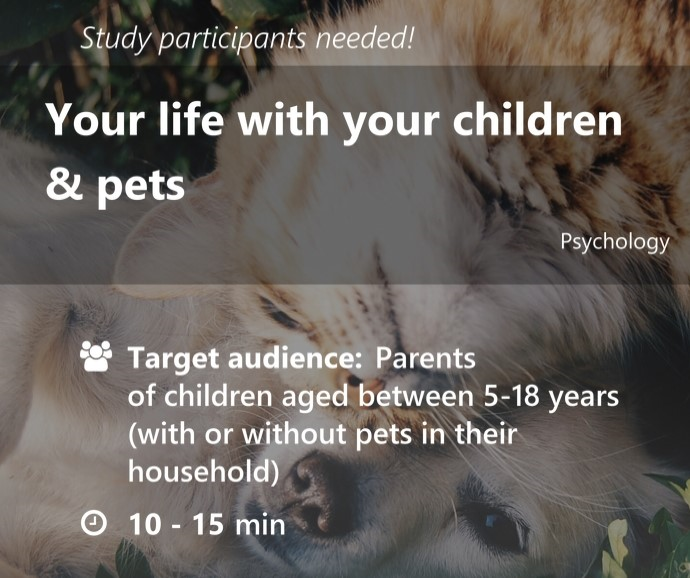If you are a parent of a child/children between 5-18 years, we would appreciate your involvement in a study that is exploring family functioning within families who do AND do not have pets. Please click link to access the short survey: 
edinburgh.eu.qualtrics.com/jfe/form/SV_4T… Many thanks