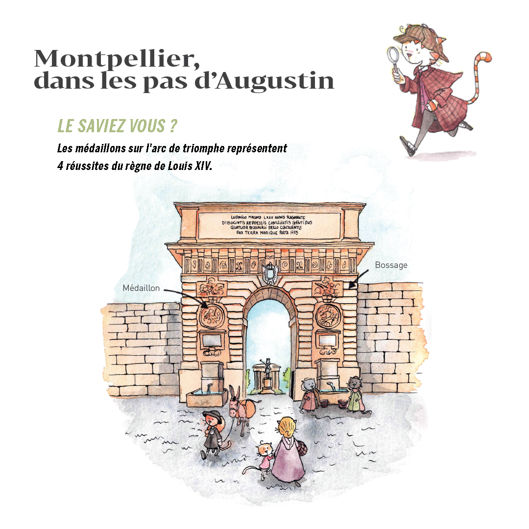LaFenetre_mtp's tweet photo. #VendrediLecture Les médaillons sur l'arc de triomphe représentent 4 réussites du règne de Louis XIV. Quelles sont-elles? La réponse avec Augustin ! 🔍 #montpellierdanslespasdaugustin #JemappelleAugustin #montpellier #litteraturejeunesse #livrejeunesse #ideescadeaux https://t.co/ckf1iYGqej