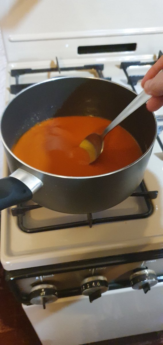 zogarmy's tweet photo. Today's lunchtime masterclass is the very difficult to do tomato soup.(other varieties may be as good/better ๐ณ). Best simmered on gas mark 4 (or equiv)on an old 2nd hand 1980's cooker( #gotnochoice ).Remember to stir regularly whilst simmering and do not overheat. #perfection ๐ https://t.co/ZZRCpw6IMe