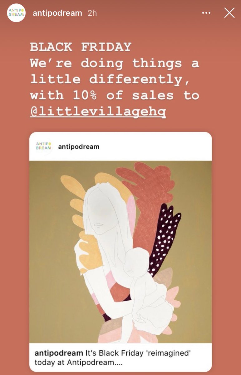 LittleVillageHQ's tweet photo. Forget #blackfriday - we’ve seen a definite move towards kindness over consumerism with several small brands donating proceeds of sales to us. It’s amazing considering the impact this year’s had on businesses. Thanks to @antipodream , Another Fox, artist Lucy Mahon &amp; others. https://t.co/MmgAOmeiJu