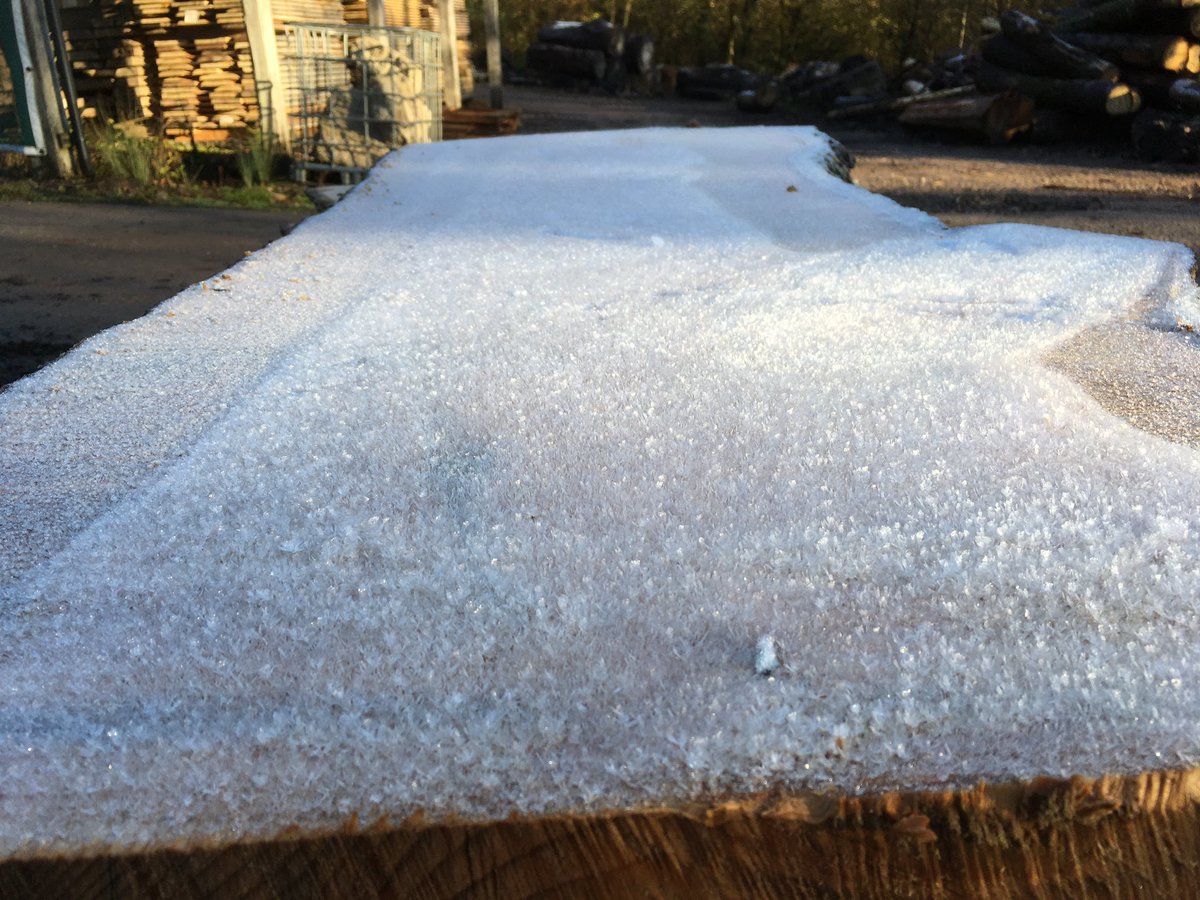 WenTimberCentre's tweet photo. A lovely wintery and frosty morning in the forest today 🥶❄️. What an amazing pattern of frost on our Cedar of Lebanon slabs too 😊😍 #frostymorning #wentwoodforest #amazingpatterns #icepatterns #frost #cedaroflebanon #slabs #localtimber https://t.co/bbqEDrW9Ai