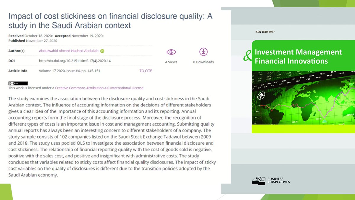 imfi_journal's tweet photo. 🔗 https://t.co/1GQkyl87fv
📰 Impact of cost stickiness on #financial disclosure quality: A study in the Saudi Arabian context
👥 Abdulwahid Ahmed Hashed Abdullah
#administrativecosts, #costofgoodssold, #operatingcashflow, #salescost, #SaudiArabia https://t.co/Ze4uAhobga