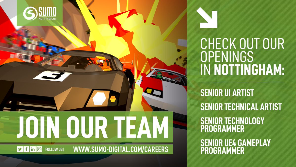 SumoDigitalLtd's tweet photo. Our team at #SumoNottingham want to help you get your career on the right track! ๐
Having released #HotshotRacing and the new Big Boss Bundle DLC, they are looking to add your talent to their team roster! ๐๏ธ
Apply today:
https://t.co/AcfwkxB4Qy
#GameJobs #SumoJobs https://t.co/rDW2JQ3FHV