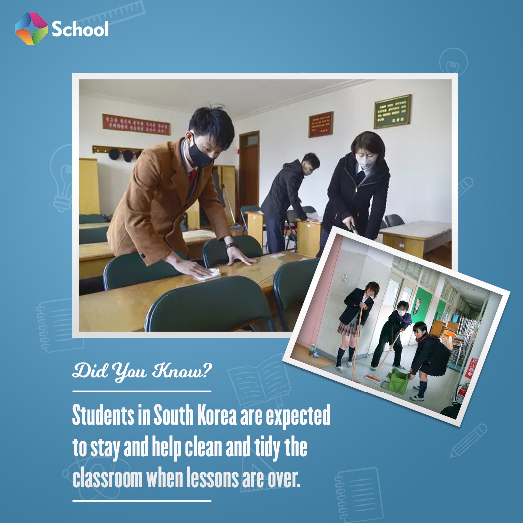 STTVSchool's tweet photo. Hey there! 
It's Fun Friday🥰

DID YOU KNOW?
Students in South Korea are expected to stay and help clean and tidy the classroom when lessons are over.

#funfact #funfriday #learningisfun #education #SouthKorea #schools #elearning #tvschool #sttvschool #StarTimes https://t.co/oRw02dye5p