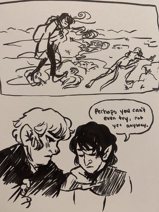 Super quick marker sketches because I spent the whole last hour of my shift thinking about this line. 
