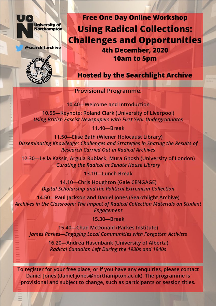 SearchltArchive's tweet image. We've just sent out the e-mail to our registered participants for next Friday's Using Radical Collections workshop. Shaping up to be a fantastic day of discussion and reflection. We still have spaces, so please get in touch if you'd like to join us all!