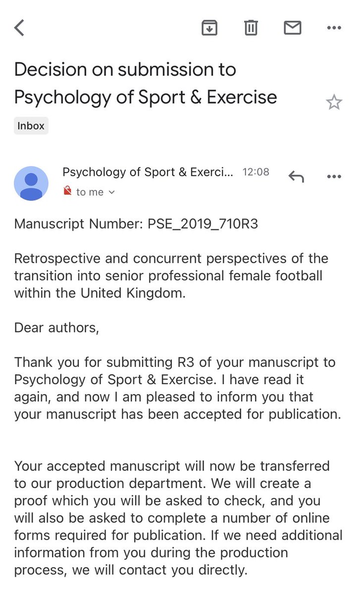 Always a great email to receive right before a weekend🍻 Looking forward to be able to share this paper in the coming weeks. <a href="/SportLindsey/">Sport Exercise and Coaching Science UCNL</a>. Huge thanks to <a href="/DrRobMorrisStir/">Dr Robert Morris</a> for all the support towards this paper.