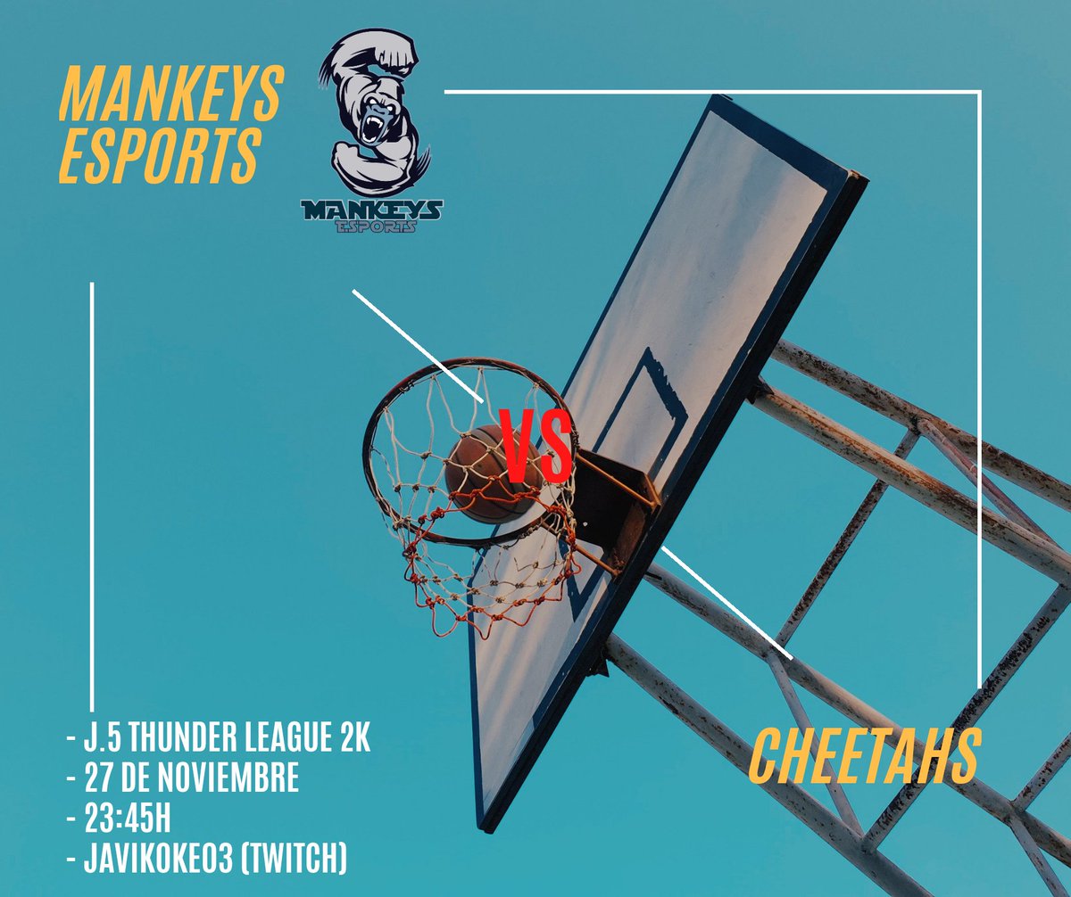 MankeysEsports's tweet photo. 📣 It's Game Day!!
🎽J.5 @ThunderLeague2K: Mankeys Esports vs Cheetahs (PS4)
📆 Viernes 27 de Noviembre a las 23:45h
🖥️ JAVIKOKE03 (Twitch)
#GoMankeys🐵 https://t.co/7TXtxEktGI