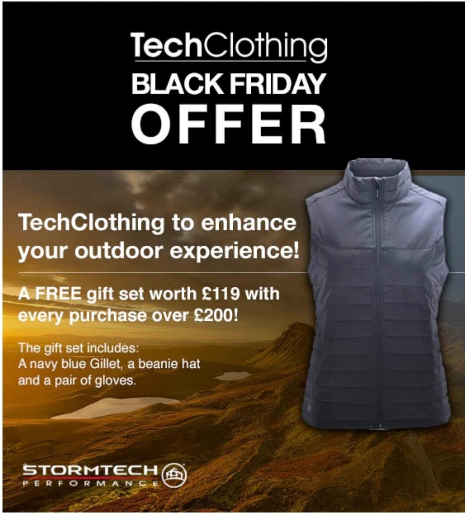 Make the most of our Black Friday offer....
To order go to our website techclothing.co.uk 
#stormtech #techclothing