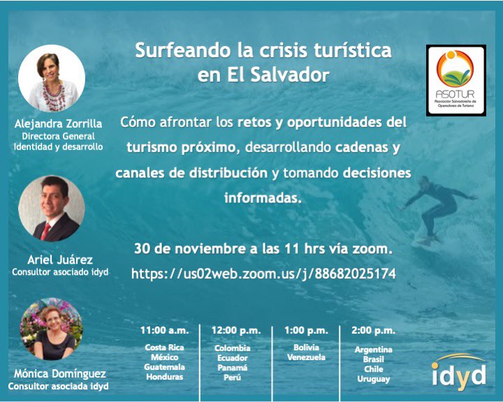 delfinestour's tweet photo. #ConferenciaVirtual @TTOOElSalvador  organiza con la empresa Identidad y Desarrollo   de México , la ponencia : SURFEANDO LA CRISIS TURÍSTICA EN EL SALVADOR a causa de la Pandemia ,con expertos internacionales de el turismo para ayudarnos a realizar estrategias y tomar decisiones https://t.co/OEgeyuywGa