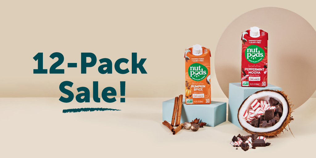 Buy one 12-pack (any flavor), get 50% off a Pumpkin Spice or Peppermint Mocha 12-Pack, only on nutpods.com. This 50% off discount is available today through Monday (11/30) at midnight. To redeem your code, use HAPPYSIPPING50 (case sensitive) at check out. ☕