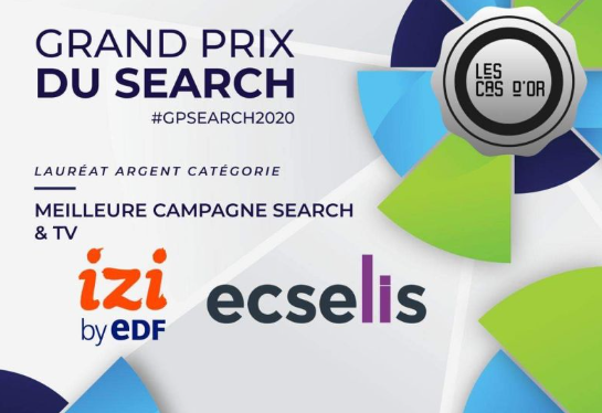 FGourdellier's tweet photo. Bravo aux équipes d'@IZIbyEDF qui remporte l'argent au Grand Prix du Search pour la "meilleure campagne search &amp; TV". Un succès qui démontre la notoriété croissante de la marque @IZIbyEDF #GPSEARCH2020 https://t.co/zG5LBKTEcH