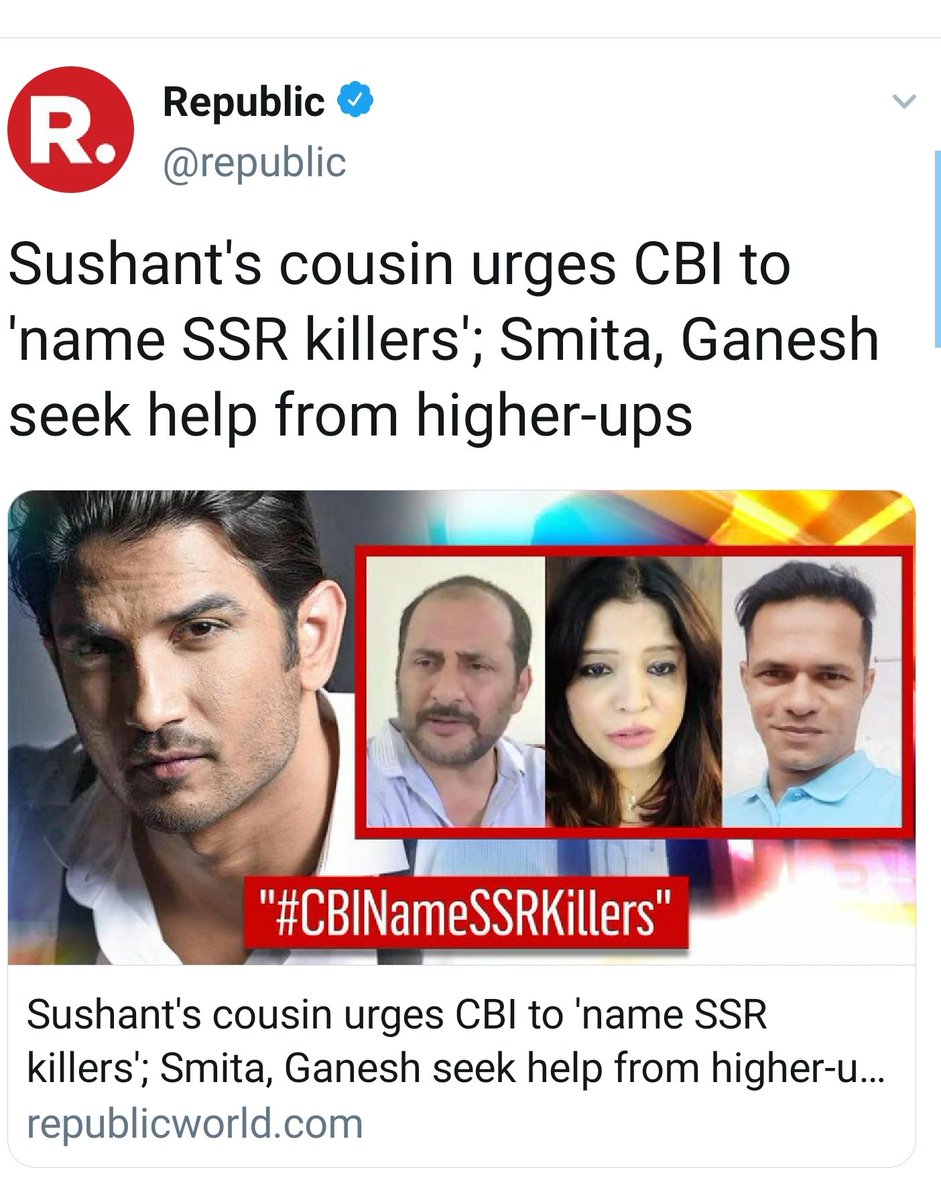 Trending at Top everyday results into this  @republic Noticed our yesterday tag Grateful !! CBINameSSRKillers was a HIT too!  #FightUntilSSRJustice  @mayureshkrishna  @pradip103