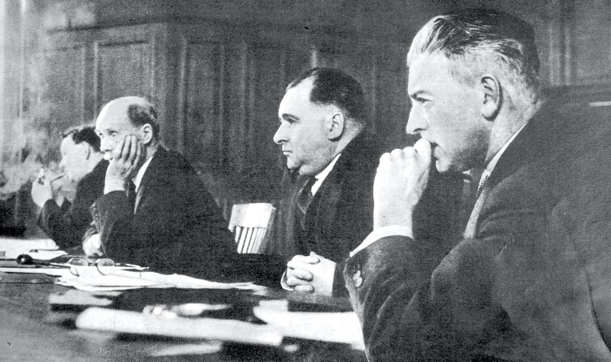 On the platform in The Pitman’s Parliament are - left to right - @DurhamMiners General Secretary John Swan, President James Gilliland, national miners leader Will Lawther and DMA financial secretary Ned Moore. (9/10)