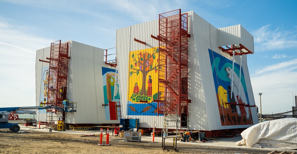 Today the  #GordieHoweBridge team shared details about the murals that have been completed by   #IndigenousPeople   &   #SWDetroit artists. Read about it here:  https://www.gordiehoweinternationalbridge.com/en/community-benefits-initiative-brings-art-to-gordie-howe-international-bridge-construction-site    #CommunityBenefits