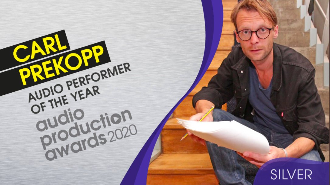 _almosttangible's tweet photo. Still BUZZING...@carlprekopp took home 🥈silver for Audio Performer of the Year at the #APAs20 last night!

Be sure to download his award-winning (love that we can say that now!) narration of The Little Match Girl now. Available from @librofm @Scribd @audiobooks_com @kobo &amp; more! https://t.co/Y7svuv7AhB