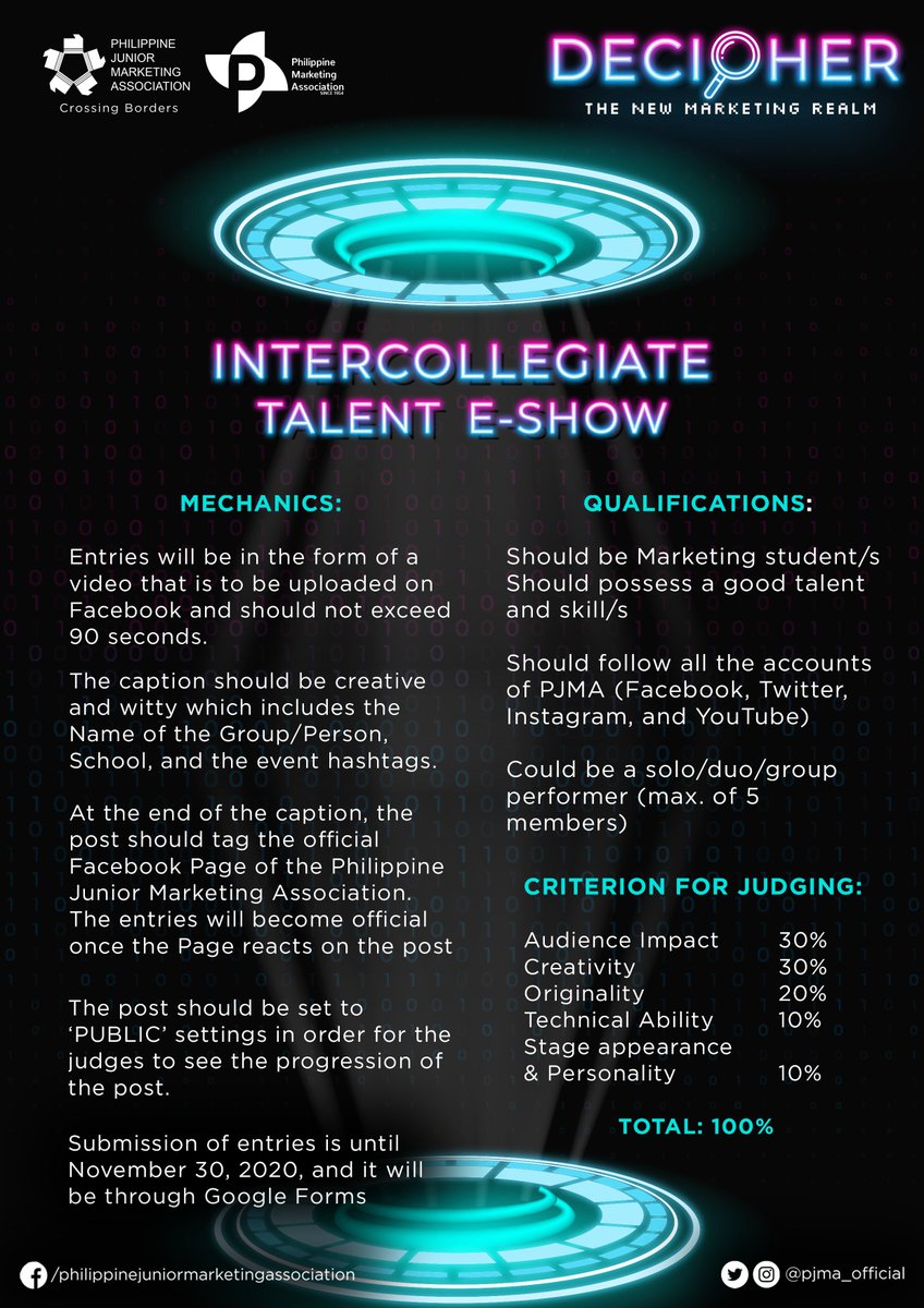 pjma_official's tweet photo. Showcase what you've got and break the internet with your sensational performance. Join in the 'Intercollegiate Talent E-Show' for a chance to win mystery prizes.

Submit your entries at https://t.co/ya3n5gkQd5

#PJMAssembly2020
#DecodeNewMarketing https://t.co/M29ME7qxY4