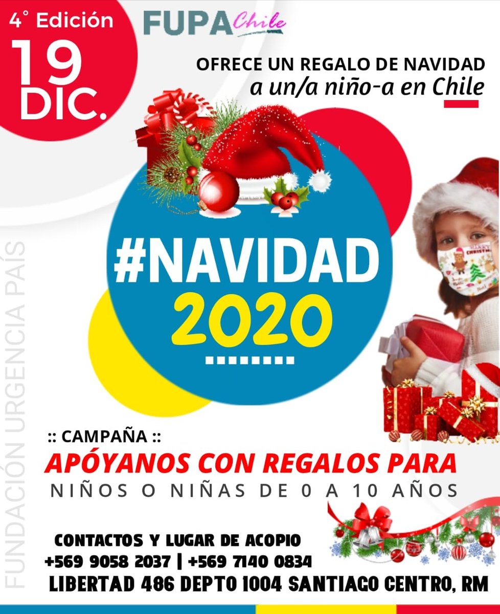 Ahaitichile's tweet photo. Ayúdanos a difundor esa campaña de la Fundación Urgencia País @fupachile

"Apadrina un niño o una niña con juguetes o caja de navidad"

contacto: fupachile@gmail.com https://t.co/vEeC3ywEKx