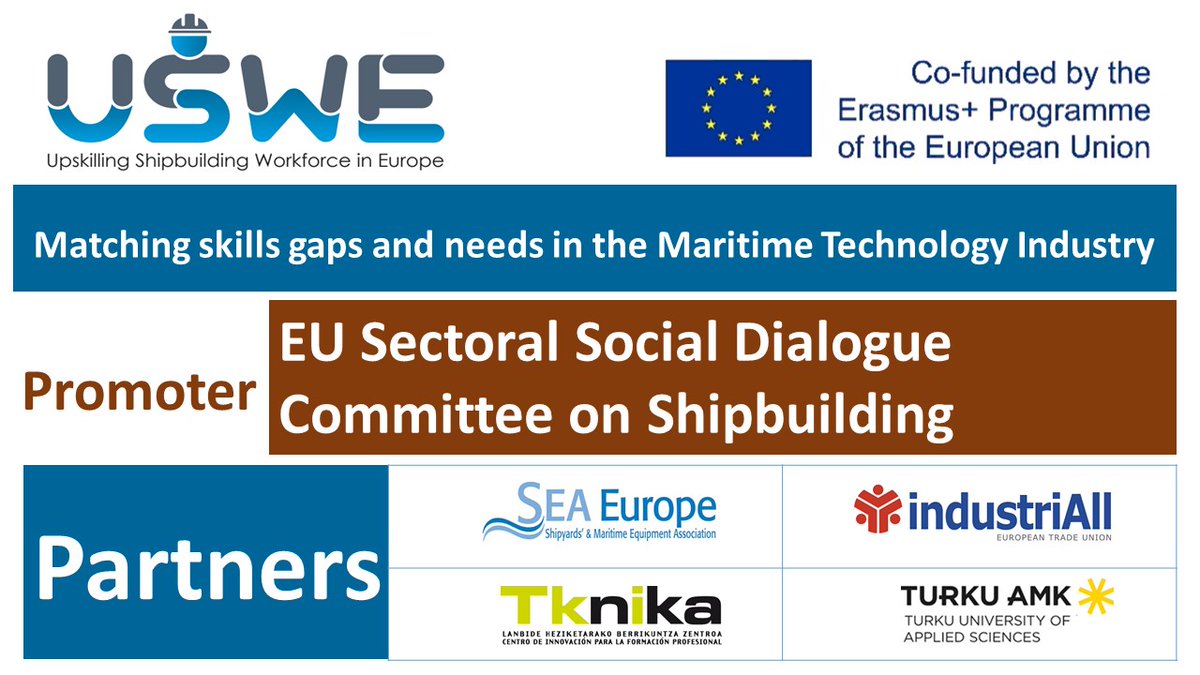 "<a href="/USWEproject/">USWE~Upskilling Shipbuilding Workforce in Europe</a> – A success story about sectoral social partners cooperation in anticipating skills and training needs for the EU Maritime Technology sector!"
Check out our press release here👉seaeurope.eu/images/files/2… 
<a href="/industriAll_EU/">industriAll Europe</a> <a href="/tknika/">Tknika</a> <a href="/IzaskunBilbaoB/">Izaskun Bilbao</a> <a href="/TurkuAMK/">Turun ammattikorkeakoulu</a> <a href="/TiinaPerho/">Tiina Perho</a>