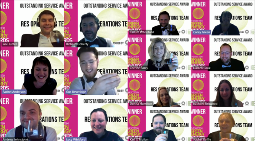 RESGroup's tweet photo. We're still buzzing from last nights #SGEA. The after party was a little different this year but we certainly made the most of our Teams background settings😂🏆. Well done again to all the energy #keyworkers and our entire Operations Team! #OutstandingServiceAward #renewables https://t.co/tWOcgChOc9