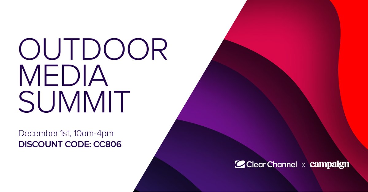 Exciting to see @clearchanneluk partnering with @Campaignmag for their first ever Outdoor Media Summit! It’s a day jam packed full of insight from senior industry experts & brands. Grab a ticket (using our discount code: CC806) here: okt.to/8ckxtX #OOH