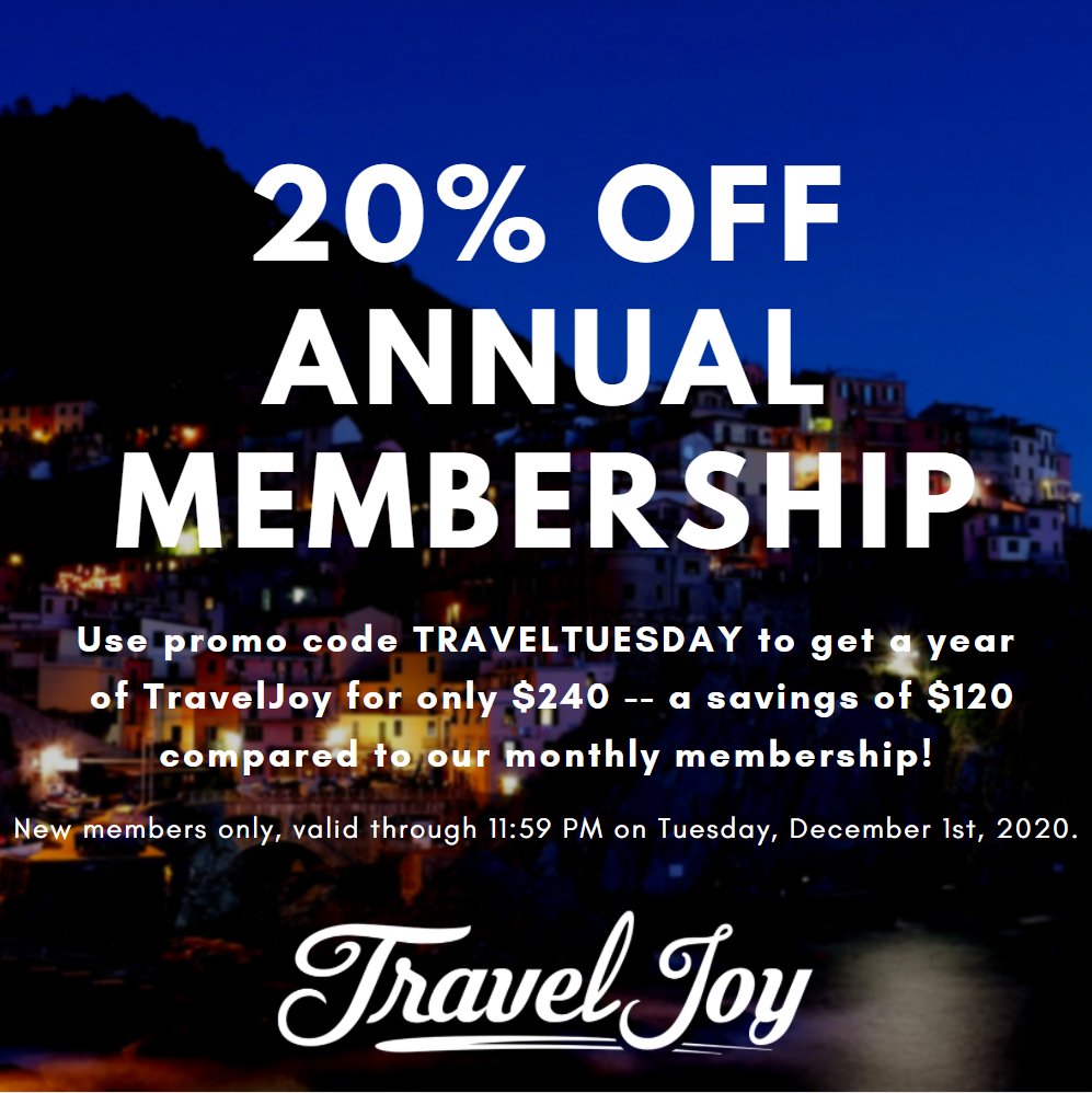 Get ready for #TravelTuesday by joining TravelJoy at our best-ever price! Streamline your workflow and make booking easy for your clients. New members can save an additional 20% off of our annual membership with promo code TRAVELTUESDAY.