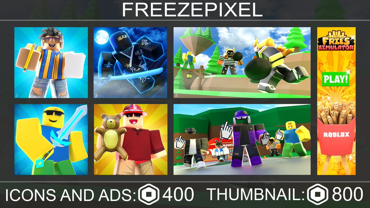 FreezePixel's tweet photo. New Commission Sheet is out!🤯 If you have any questions or am interested in buying please Dm me here or contact me on discord FreezePixel#3533. Hope you all like it!💜

Like and rt would be appreciated💜
#RobloxGFX #Roblox #robloxart #RobloxDev #RobloxDevs https://t.co/EkpbtdsfdN