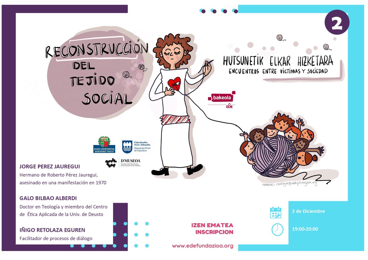 bakeola's tweet photo. BAKEOLA_EDE Fundazioa os invita a las jornadas entre víctimas de violencia política y diferentes sectores de la sociedad.

En el siguiente enlace podéis encontrar la información y la hoja de inscripción.

https://t.co/M1f21X5WWb https://t.co/sME218uKvt