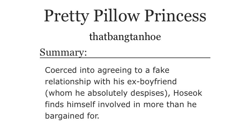 — Pretty pillow princess [thatbangtanhoe] • NSFW • one chapter• 6197 words • they’re kind of mean• but it’s also funny • emotional ending surprised me• Kind of cried  https://archiveofourown.org/works/20202952&nbsp;