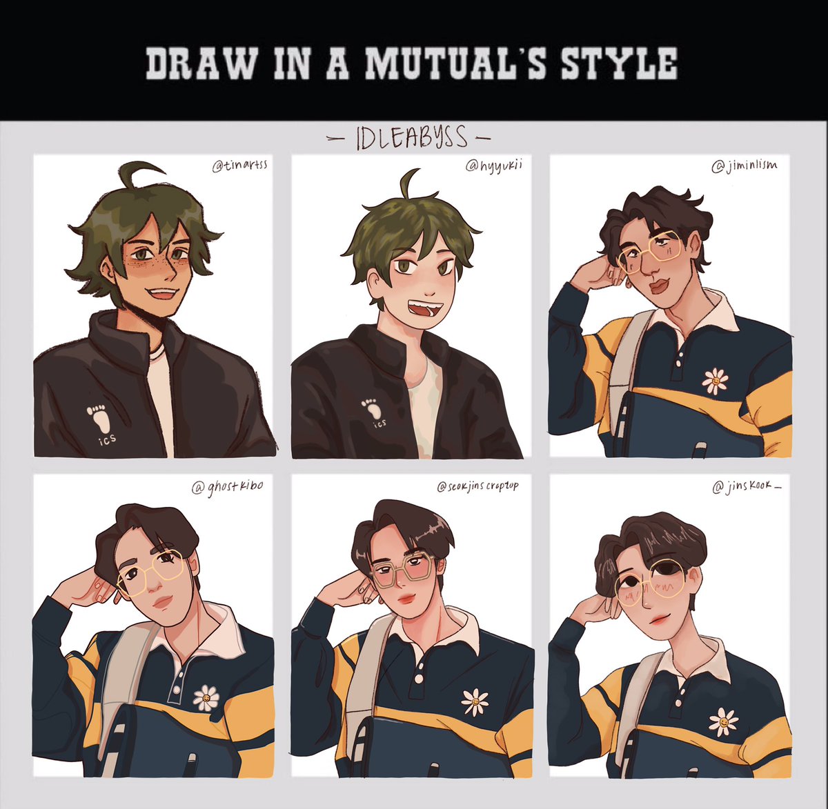 here is my attempt at 6 moots' styles, ty for lending me beautiful references :v this was pretty fun! mayhaps i'll do more someday