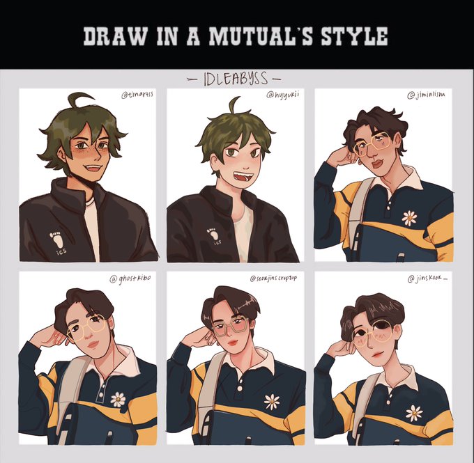 here is my attempt at 6 moots' styles, ty for lending me beautiful references :v this was pretty fun! mayhaps i'll do more someday 