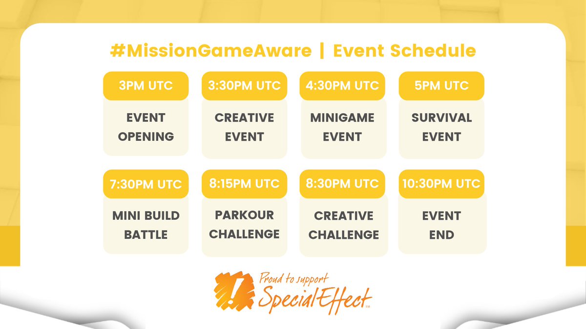 HERE IT IS! Our full line-up of creative challenges and minigame events we have in store! 📅

Tune in on Saturday at 3PM UTC and help us raise money for <a href="/SpecialEffect/">SpecialEffect</a>, while we throw all kinds of twists at our streamers!