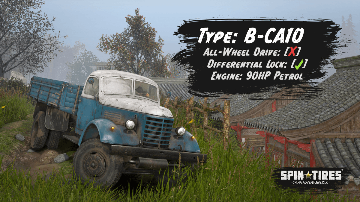 Spintires's tweet photo. Introducing the B-CA10, a lightweight but capable 4X2 Chinese truck, perfectly suited for the narrow pathways in the “China Villages” and will be available exclusively in the Spintires®: China Adventure DLC coming on the 15th December.  https://t.co/bgNchTmmv8 Wishlist today! https://t.co/6vyAxbS3Ya