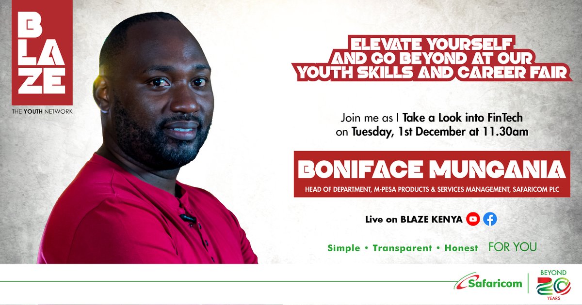 SafaricomHook's tweet photo. Join our speakers @aminaabdirabar, Ariel Kaleji, Dr Kagonya Awori &amp; Boniface Mungania  on Monday 30th November and Tuesday 1st December as they speak at our Youth Skills and Career Fair. Get to connect and know how to pursue your area of passion #BLAZECareerfair #TwendeTukiuke https://t.co/8Ryop5gFaz