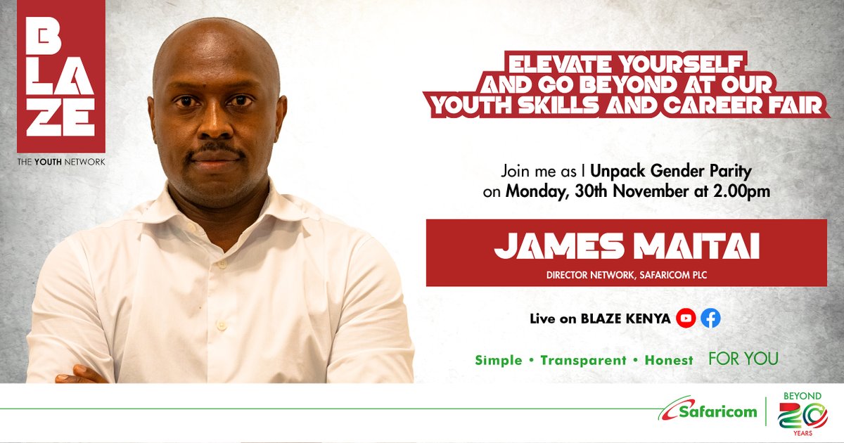 SafaricomHook's tweet photo. Join Paul Kasimu, Kendi Ntwiga, Lotan Salaipei and James Maita at our Youth Skills and Career Fair. #BLAZECareerfair #TwendeTukiuke https://t.co/OALpRWNcHh