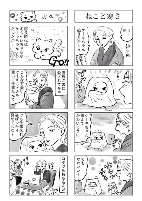 トラと陽子(ケーキちゃんと鷹枝さま)寒がりねこが甘やかされる話  