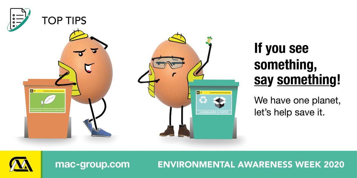 macgroupcom's tweet photo. Day 5: Top Tips
We have one planet, let’s save it!
Leave the car at home, turn off your electronics when not in use, segregate your waste into the appropriate bin - it all adds up.
#ProgressingResponsibly #LoveConstruction #TEAMmac #EnvironmentalAwarenessWeek2020 https://t.co/SVwAf5hu9I
