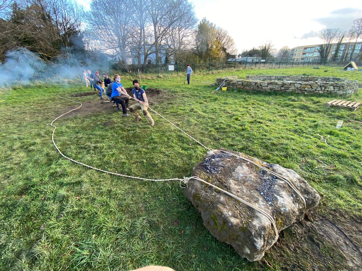 AidanOSulliva15's tweet photo. Moving the capstone for the Early Bronze Age cist from Tevrin, Co Westmeath which has been reconstructed at UCD Centre for Experimental Archaeology &amp; Material Culture  - with its own replica pot placed inside. Thanks to 
@westmeathcoco
@TIINews https://t.co/HyL7jUgdsD