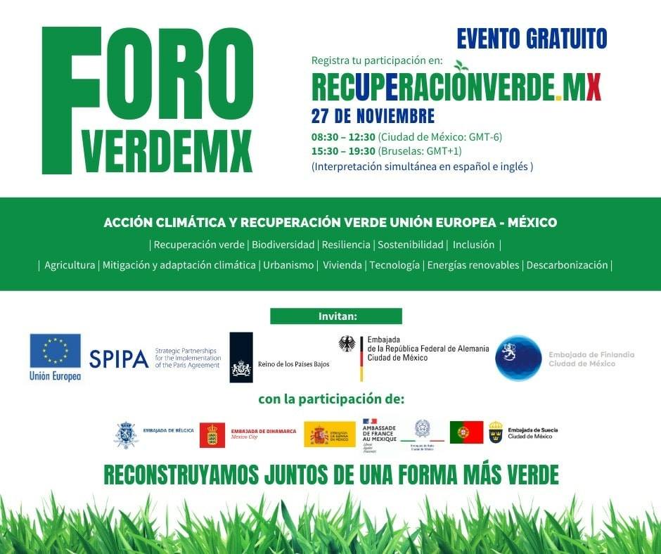 Te invitamos al #ForoVerdeMX🌱Acción Climática y Recuperación Verde 🇪🇺 🇲🇽
🗓 Hoy viernes 27 de noviembre, 8:30-12:30 hrs
📝Registro en: https://t.co/8c1JkcHzYD
10:40 Participación de Vicente Magaña, Director General de ABB https://t.co/VgGF909GJS