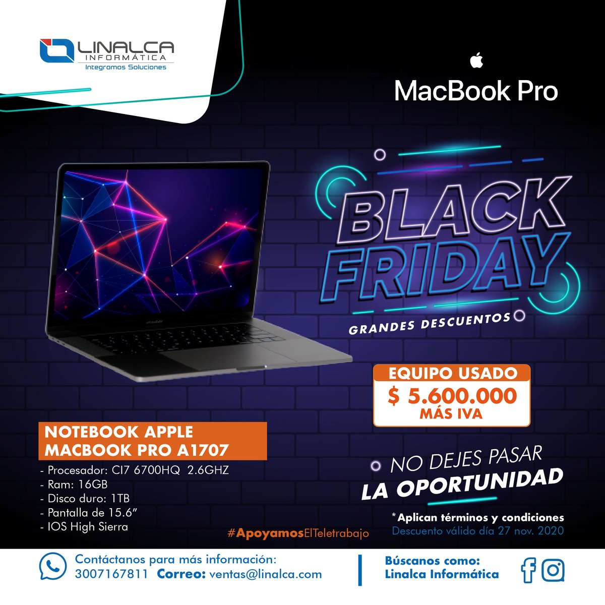 LinalcaInfo's tweet photo. ¡APROVECHA LOS MEJORES PRECIOS EN NUESTROS EQUIPOS! 

Compra equipos nuevos o usados y disfrútalos en casa. 

￼Contáctanos aquí: 

300 716 7811 

O escríbenos a nuestro correo ventas@linalca.com 

#homeOffice #PC #portatiles #tecnologia #BlackFriday #BlackFriday2020 https://t.co/XyiIlFHpOu