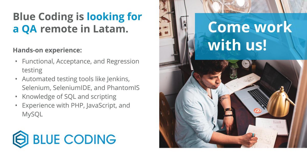 blue_coding's tweet image. We&apos;re looking for experienced QA engineers to join our team in Latam. Apply today! bit.ly/36b8Bck
- Salary in USD
- fully remote
- long-term opportunity.

#qualityassurance #QA #remotejobs #remote #QAjobs