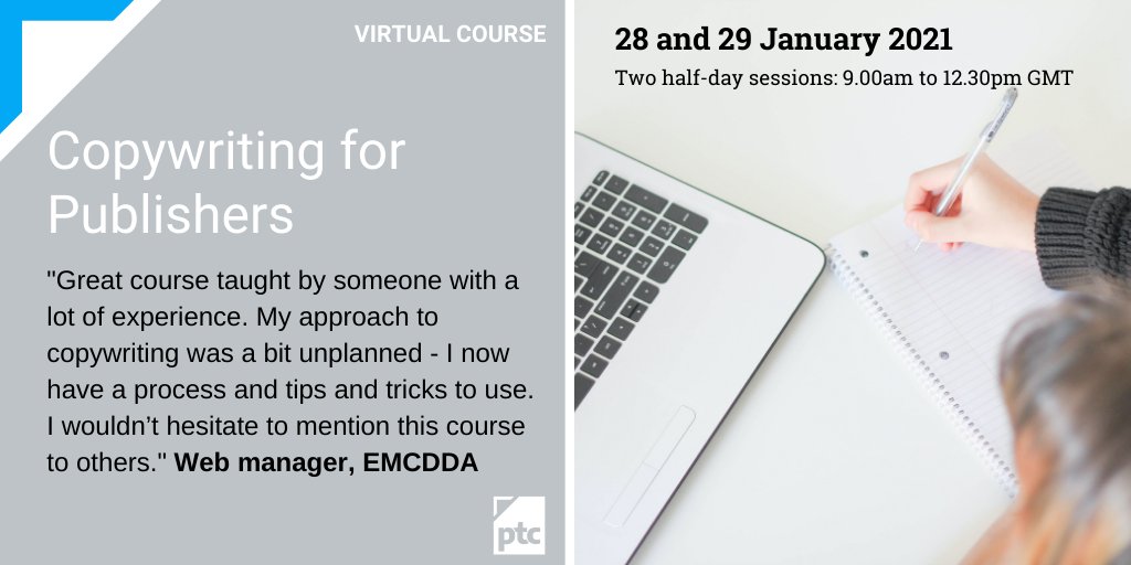 Publishing Training Centre (@PTCBookHouse) on Twitter photo 2020-11-27 14:03:27 Learn how to create customer-winning calls to action, capture your readers attention, and much more, with Copywriting for #Publishers. Next course starts 28 January. Dont miss out. Book here: ow.ly/Ab9j50CugX7 Learn how to create customer-winning calls to action, capture your readers attention, and much more, with Copywriting for #Publishers. Next course starts 28 January. Dont miss out. Book here: ow.ly/Ab9j50CugX7