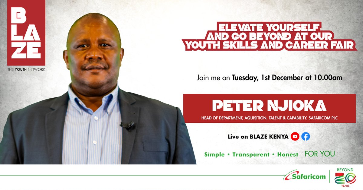 SafaricomHook's tweet photo. Join our speakers Eric Ngondi, Peter Njioka, Eric Onchonga and Rita Okuthe at our Youth Skills and Career Fair. #BLAZECareerfair #TwendeTukiuke https://t.co/3dNpY9Nnlx
